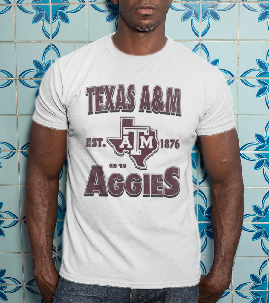 Texas A&M Est 1876 Gig 'Em Aggies A&M Logo State T-Shirt