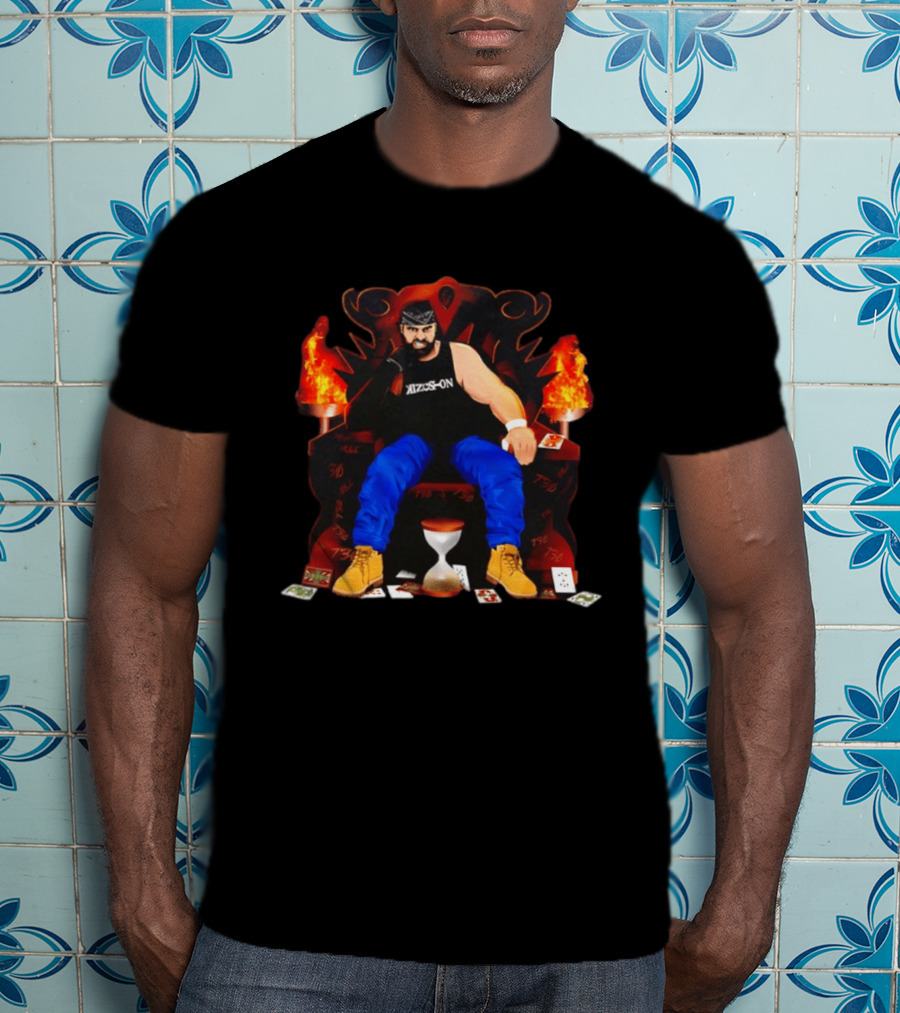 Eddie Kingston Throne Kizus On Playing Cards Flames Hourglass T-Shirt
