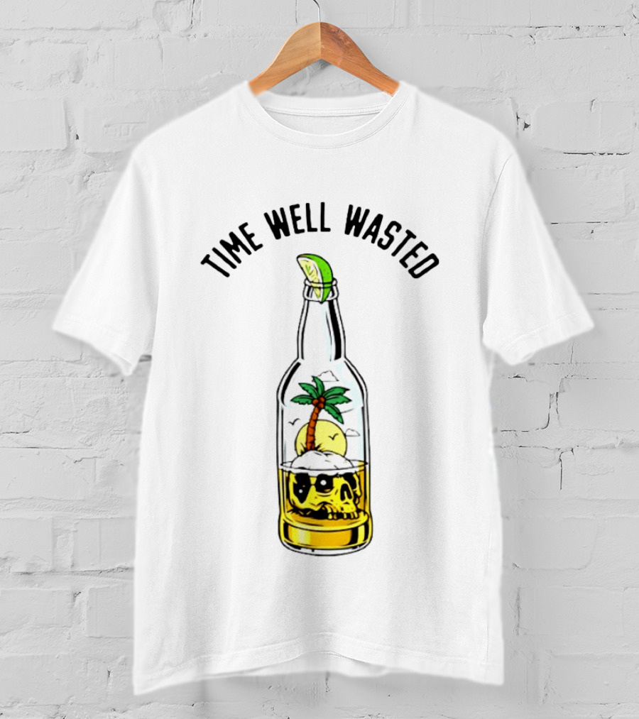 Time Well Wasted Skull And Palm Tree In Bottle With Lemon Slice T-Shirt