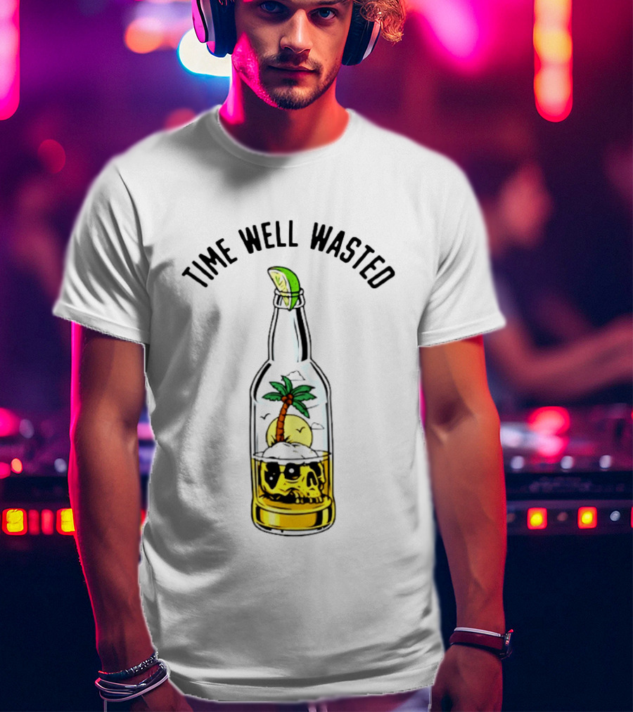 Time Well Wasted Skull And Palm Tree In Bottle With Lemon Slice T-Shirt