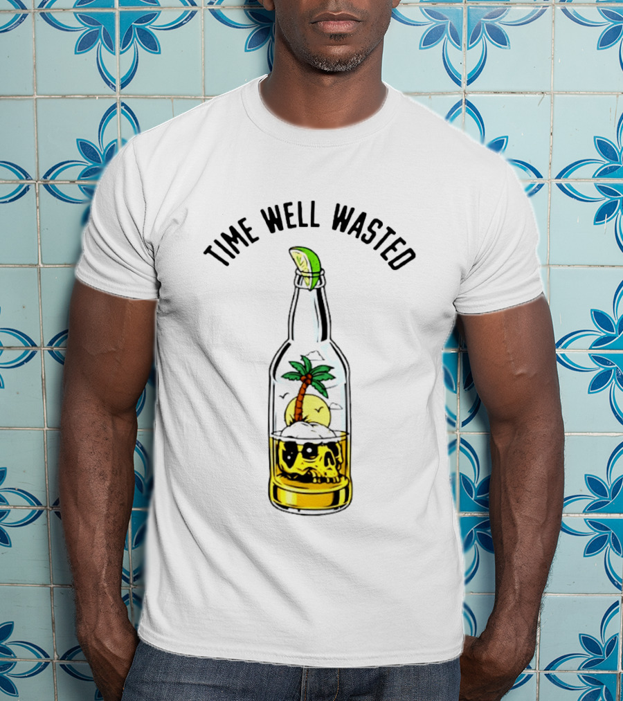 Time Well Wasted Skull And Palm Tree In Bottle With Lemon Slice T-Shirt