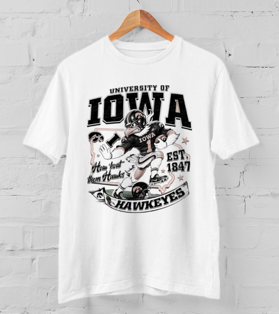 University Of Iowa How 'Bout Them Hawks Football Mascot Est 1847 T-Shirt