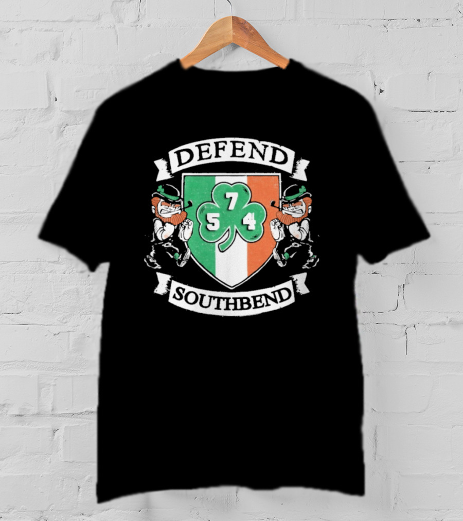 Notre Dame Defend Southbend 754 Shamrock Emblem With Fighting Leprechauns T-Shirt