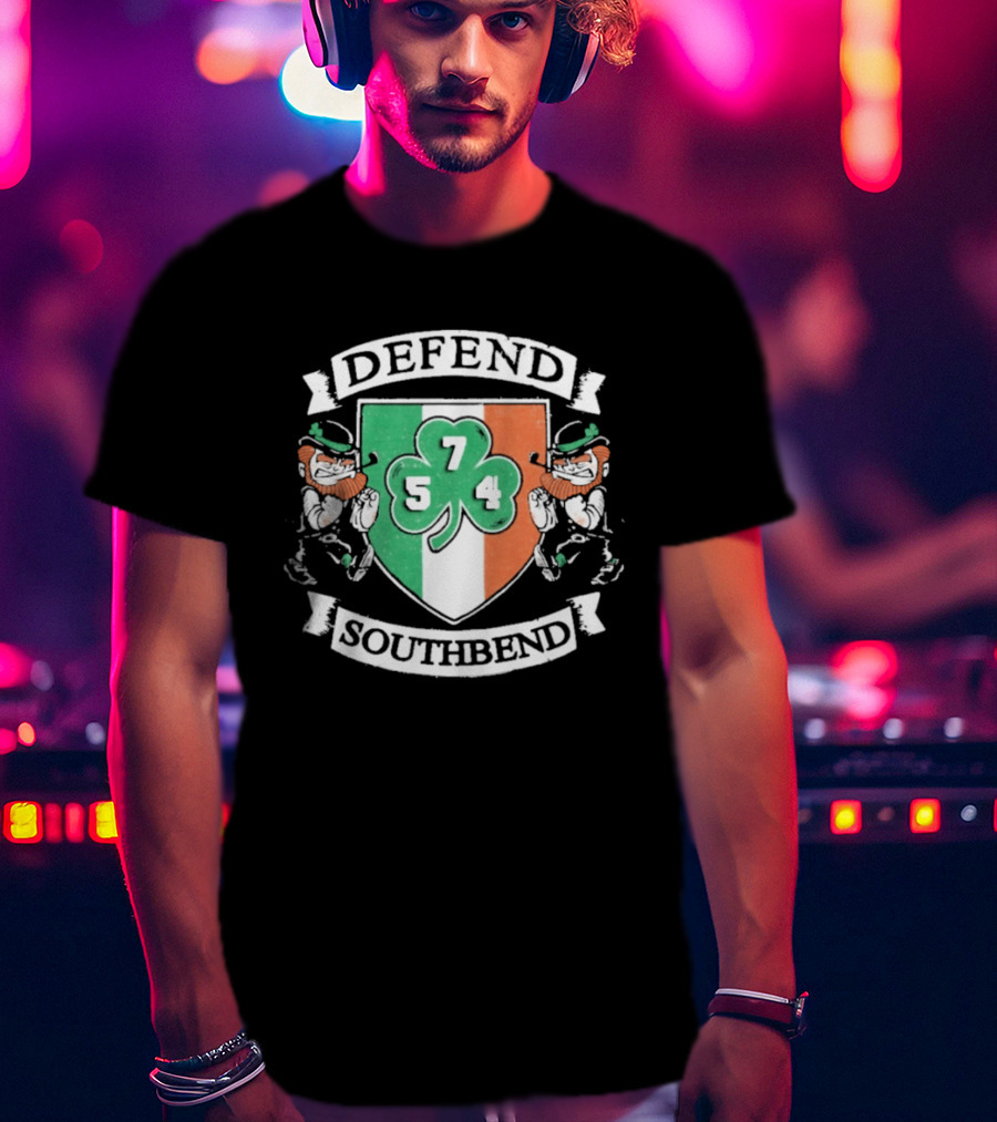 Notre Dame Defend Southbend 754 Shamrock Emblem With Fighting Leprechauns T-Shirt