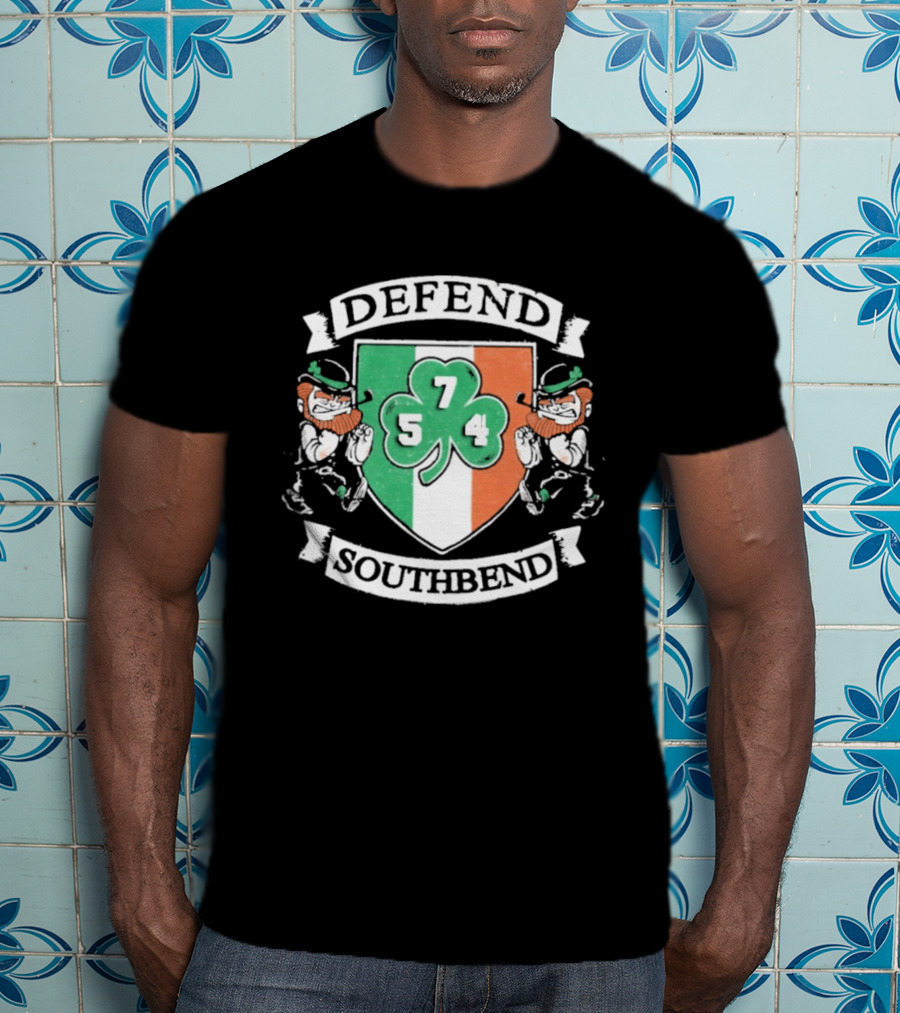 Notre Dame Defend Southbend 754 Shamrock Emblem With Fighting Leprechauns T-Shirt