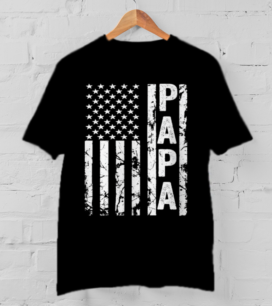 Papa USA Flag Distressed Style Stars And Stripes T-Shirt