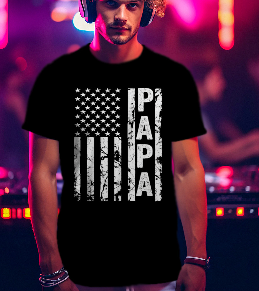 Papa USA Flag Distressed Style Stars And Stripes T-Shirt