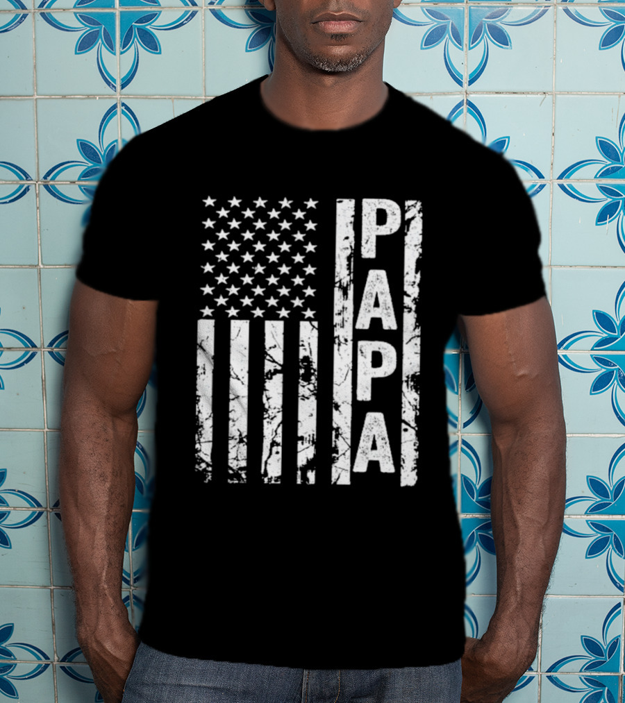 Papa USA Flag Distressed Style Stars And Stripes T-Shirt