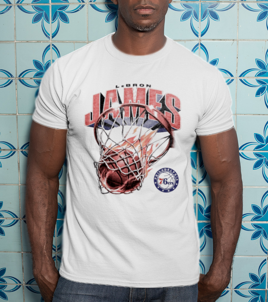 LeBron James 23 Basketball Fire Hoop Philadelphia 76ers T-Shirt