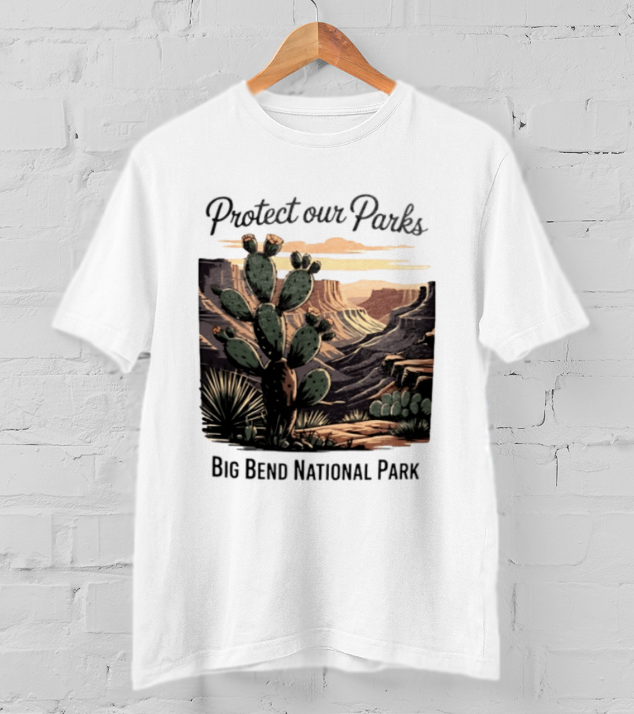 Protect Our Parks Big Bend National Park Cactus Desert Landscape Scene T-Shirt