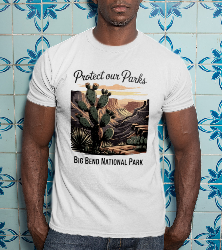 Protect Our Parks Big Bend National Park Cactus Desert Landscape Scene T-Shirt