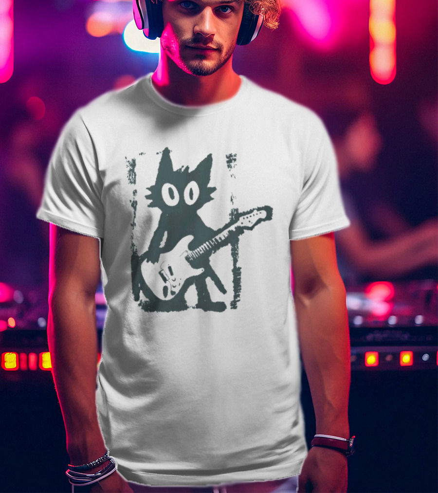 Rock Star Cat Electric Guitar Kitty Playful Feline Musician T-Shirt