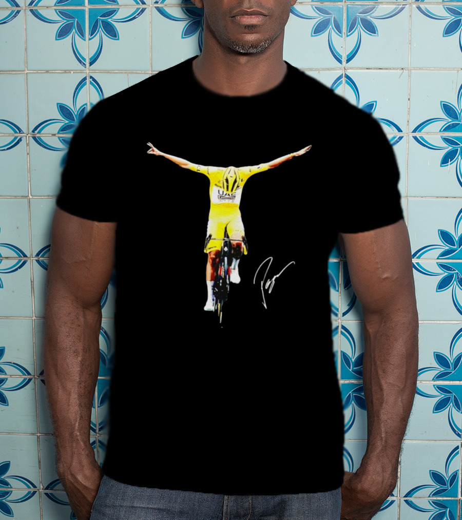 Tadej Pogacar UAE Team Yellow Jersey Victory Celebration T-Shirt