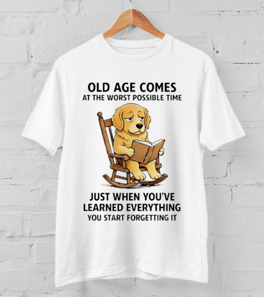 Golden Retriever Reading In Rocking Chair Old Age Humor T-Shirt