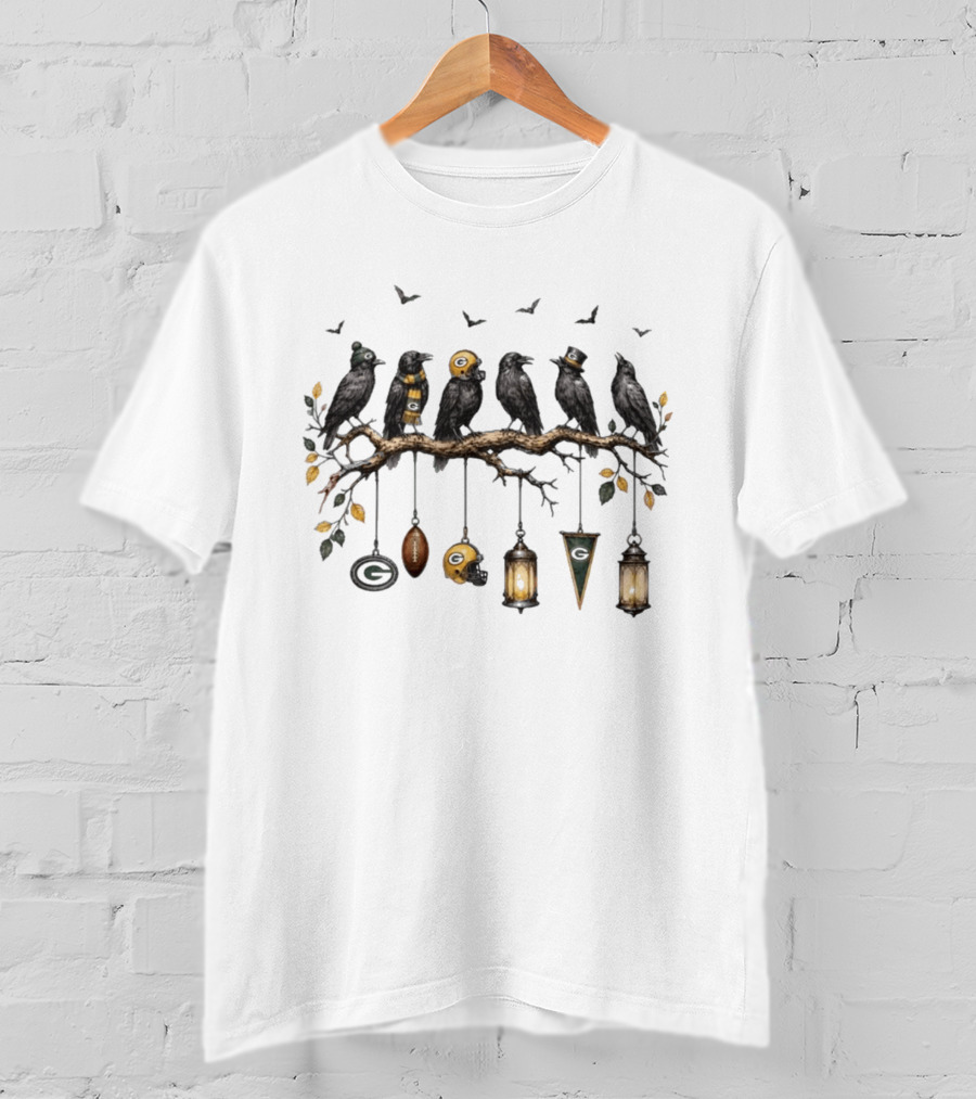 Green Bay Packers Fall Football Ravens On Branch With Leaves And Helmets T-Shirt