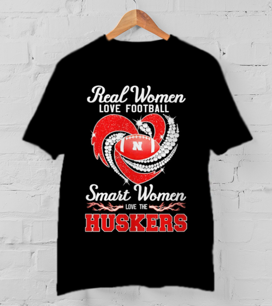 Real Women Love Football Smart Women Love The Nebraska Huskers Football Heart T-Shirt