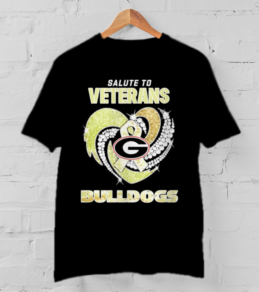 Salute To Veterans Georgia Bulldogs Heart Ribbon T-Shirt