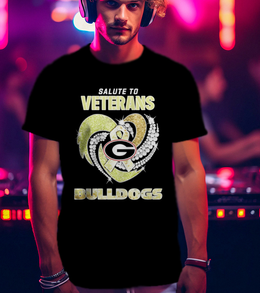Salute To Veterans Georgia Bulldogs Heart Ribbon T-Shirt
