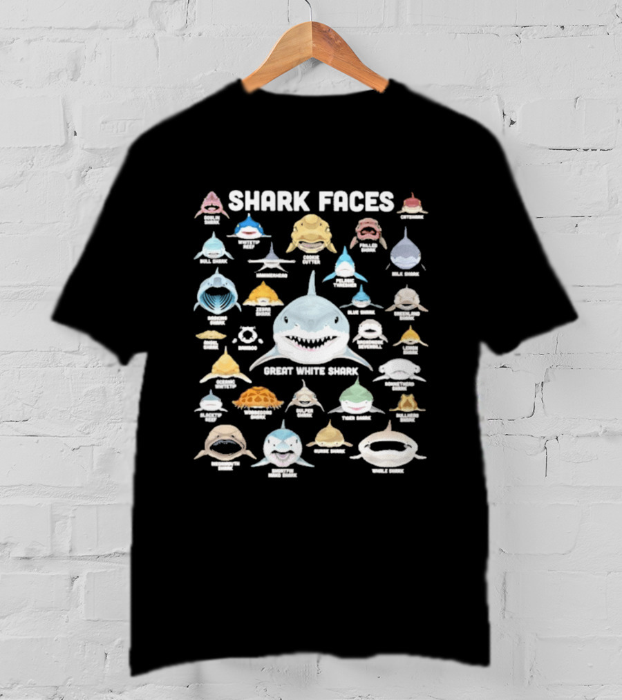 Shark Faces Types Marine Biology Great White Hammerhead Whale Tiger Goblin Thresher Whale Goblin T-Shirt