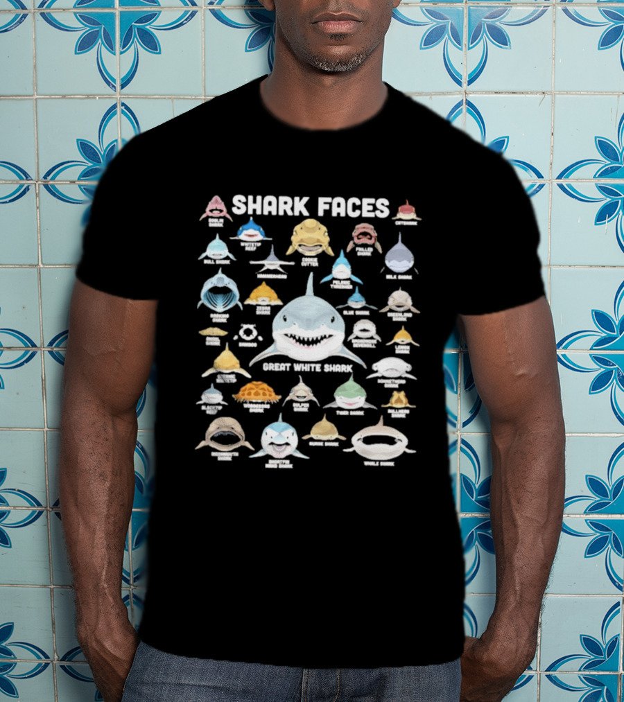Shark Faces Types Marine Biology Great White Hammerhead Whale Tiger Goblin Thresher Whale Goblin T-Shirt