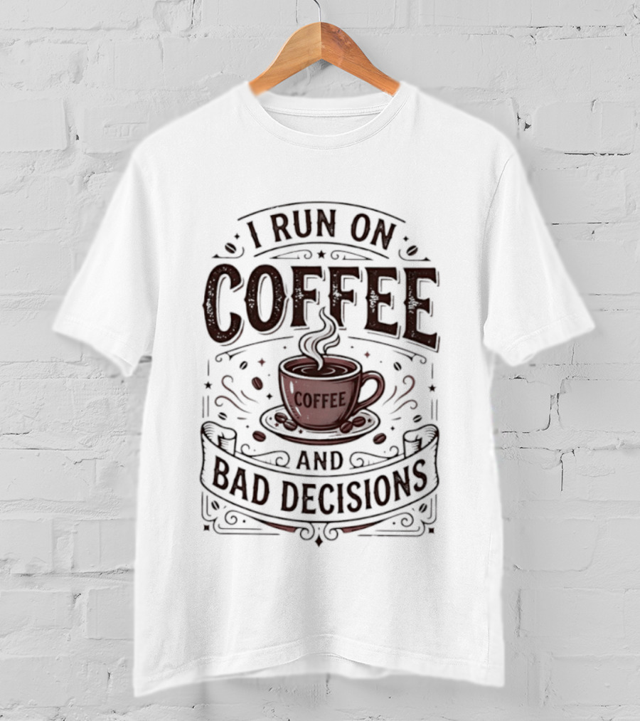I Run On Coffee And Bad Decisions Caffeine Addict Cup Steam T-Shirt