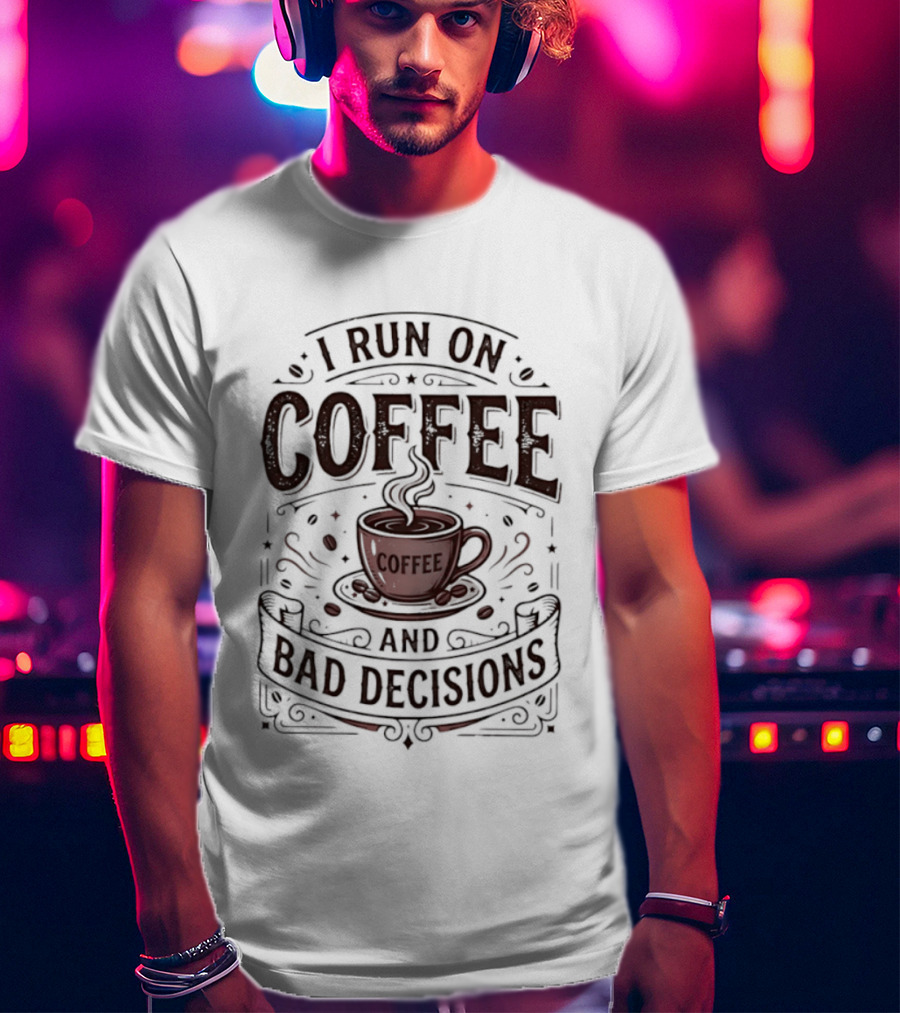 I Run On Coffee And Bad Decisions Caffeine Addict Cup Steam T-Shirt