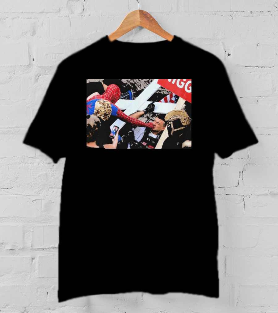 Spiderman Punch A Nazi Humor Superhero Comic Book Action Scene T-Shirt