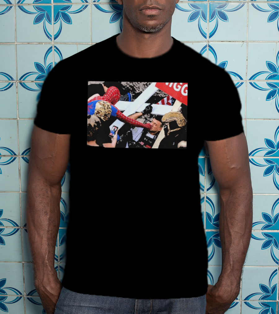 Spiderman Punch A Nazi Humor Superhero Comic Book Action Scene T-Shirt