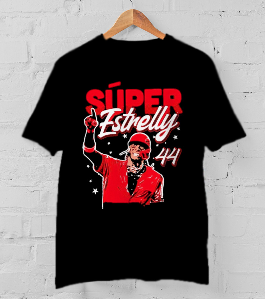 Súper Estrelly 44 Red Baseball Celebration Hero T-Shirt