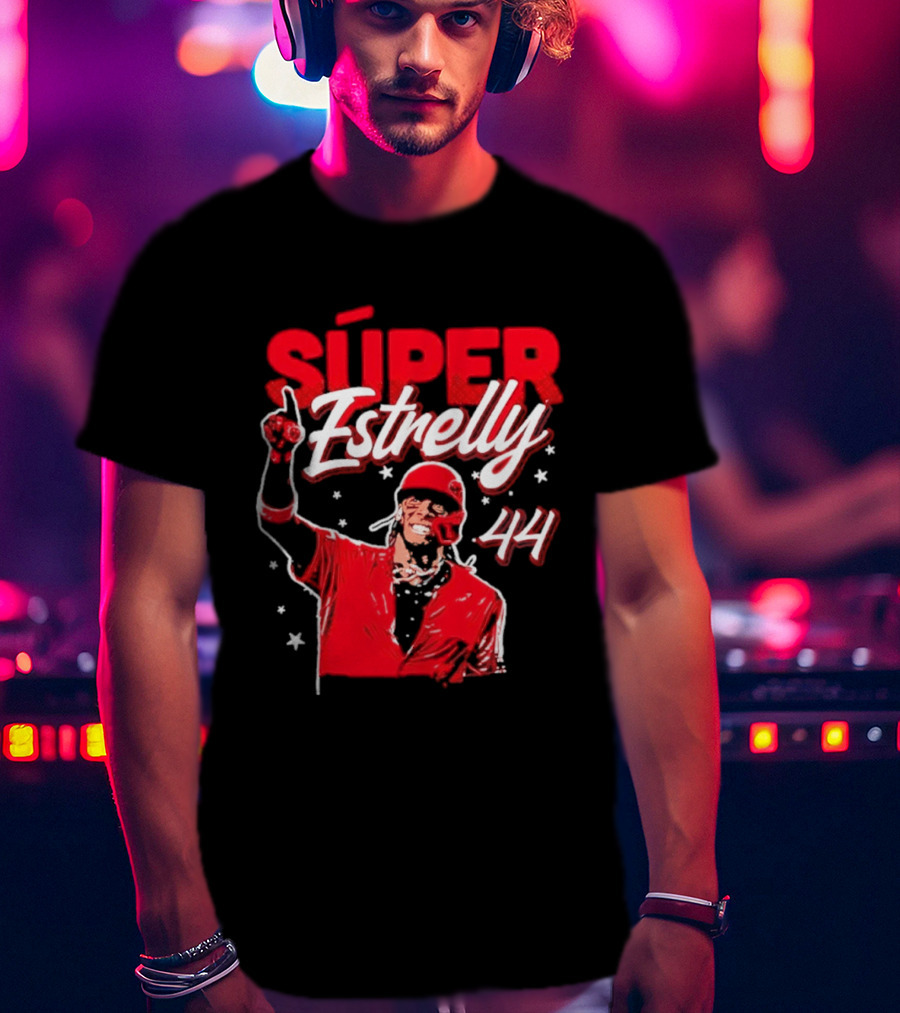 Súper Estrelly 44 Red Baseball Celebration Hero T-Shirt