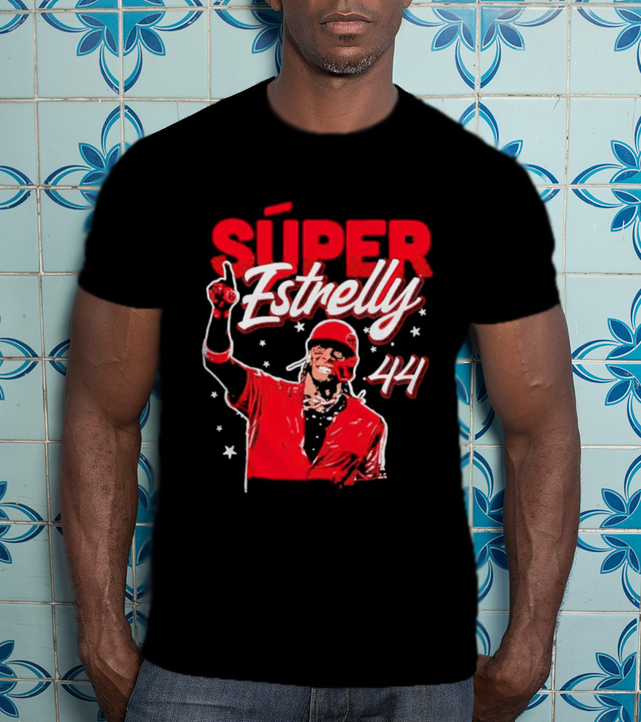 Súper Estrelly 44 Red Baseball Celebration Hero T-Shirt