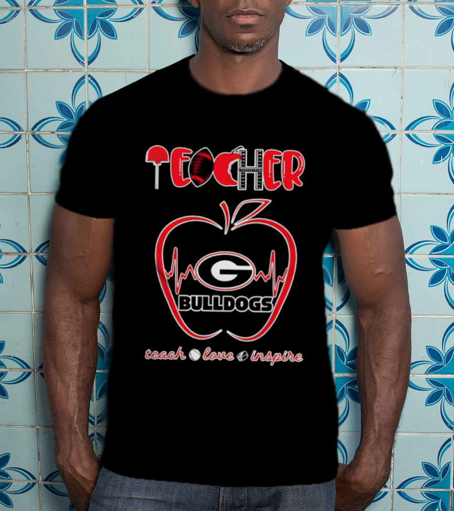Teacher Georgia Bulldogs Teach Love Inspire School Spirit T-Shirt