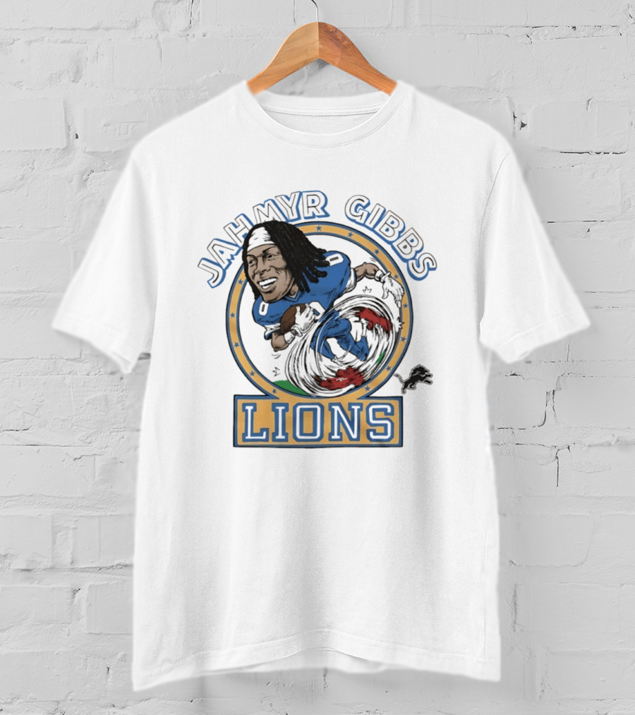 Jahmyr Gibbs Lions Football Caricature T-Shirt