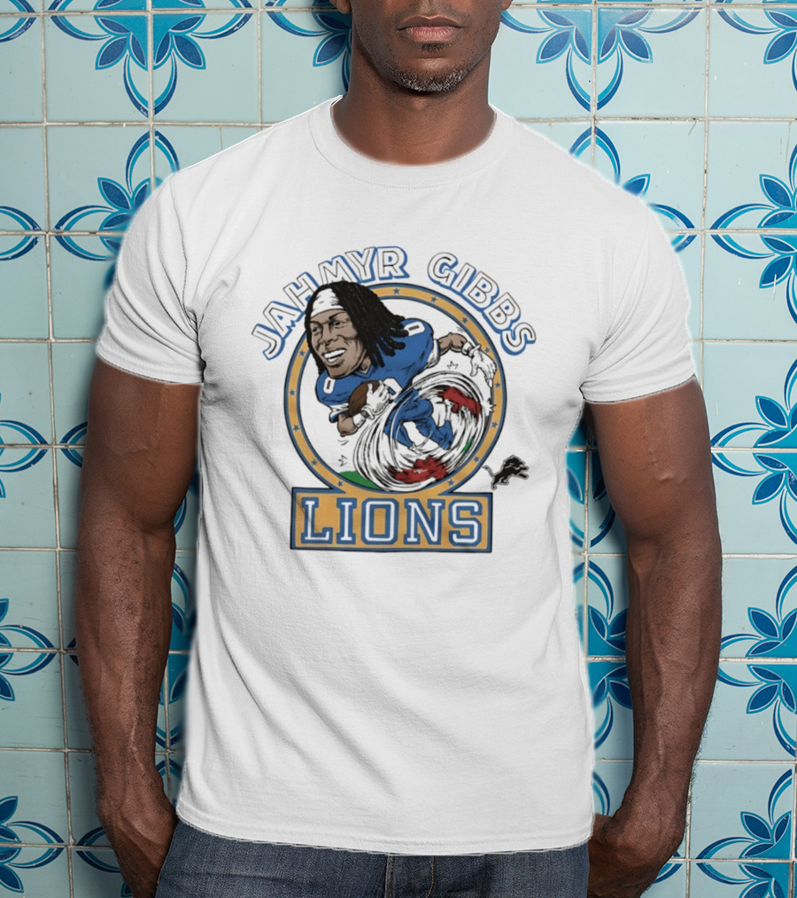 Jahmyr Gibbs Lions Football Caricature T-Shirt