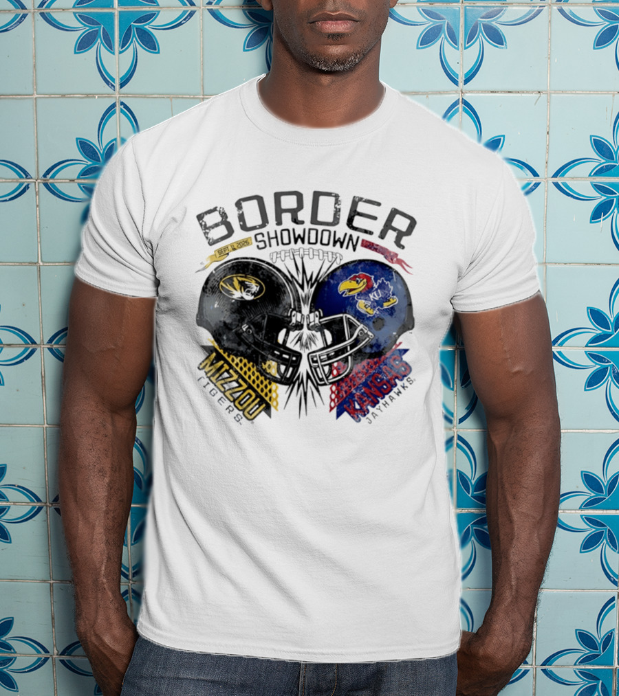 Kansas Jayhawks Missouri Tigers NCAA Border Showdown 2026 Helmet Matchup September 12 T-Shirt