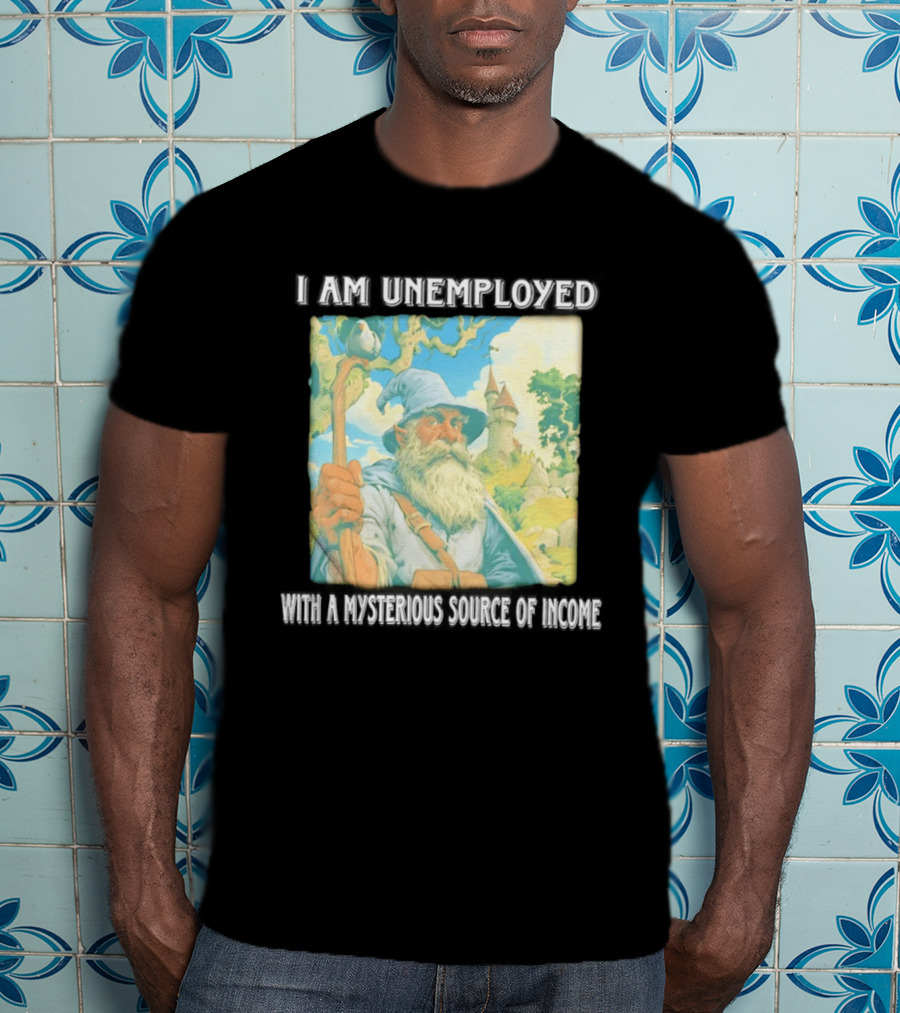 I Am Unemployed Mysterious Source Of Income Medieval Wizard And Castle T-Shirt