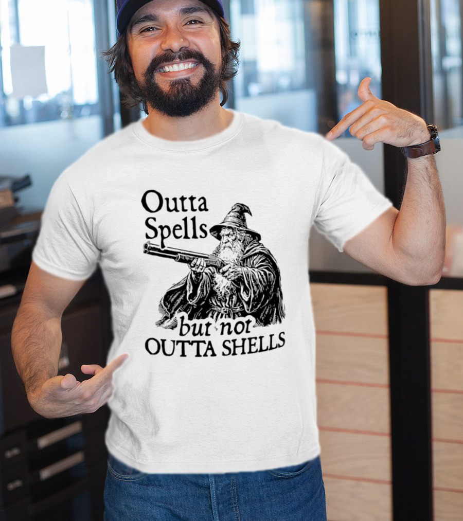 Outta Spells But Not Outta Shells Wizard With Shotgun T-Shirt