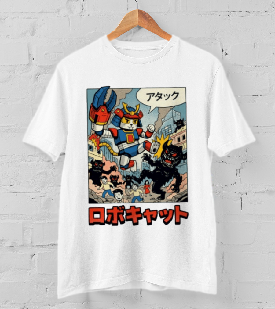 RoboCat Attack Japanese Mecha Kaiju T-Shirt