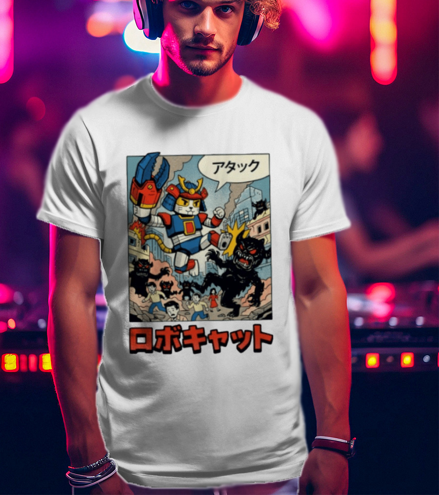 RoboCat Attack Japanese Mecha Kaiju T-Shirt