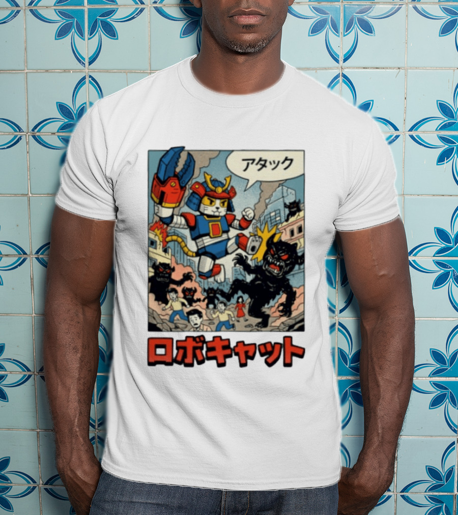RoboCat Attack Japanese Mecha Kaiju T-Shirt