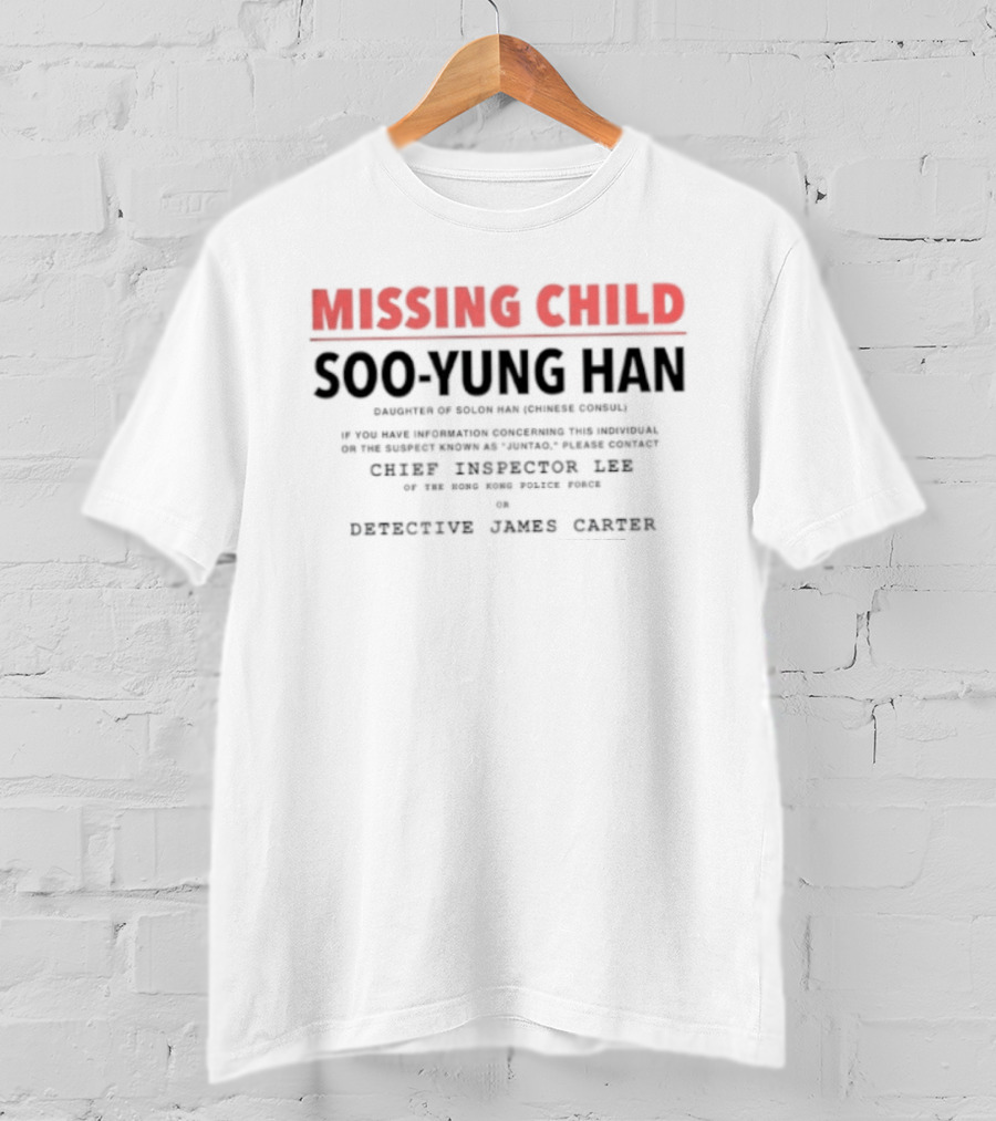 Missing Child Soo Yung Han Grey Lincoln Town Car Detective James Carter T-Shirt