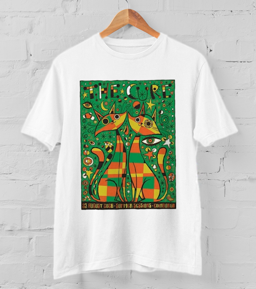 The Cure Summer Sessions Edinburgh August 2026 Two Cats Psychedelic T-Shirt