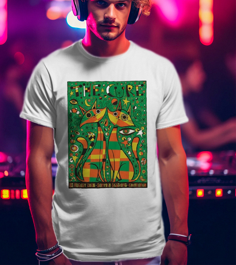 The Cure Summer Sessions Edinburgh August 2026 Two Cats Psychedelic T-Shirt