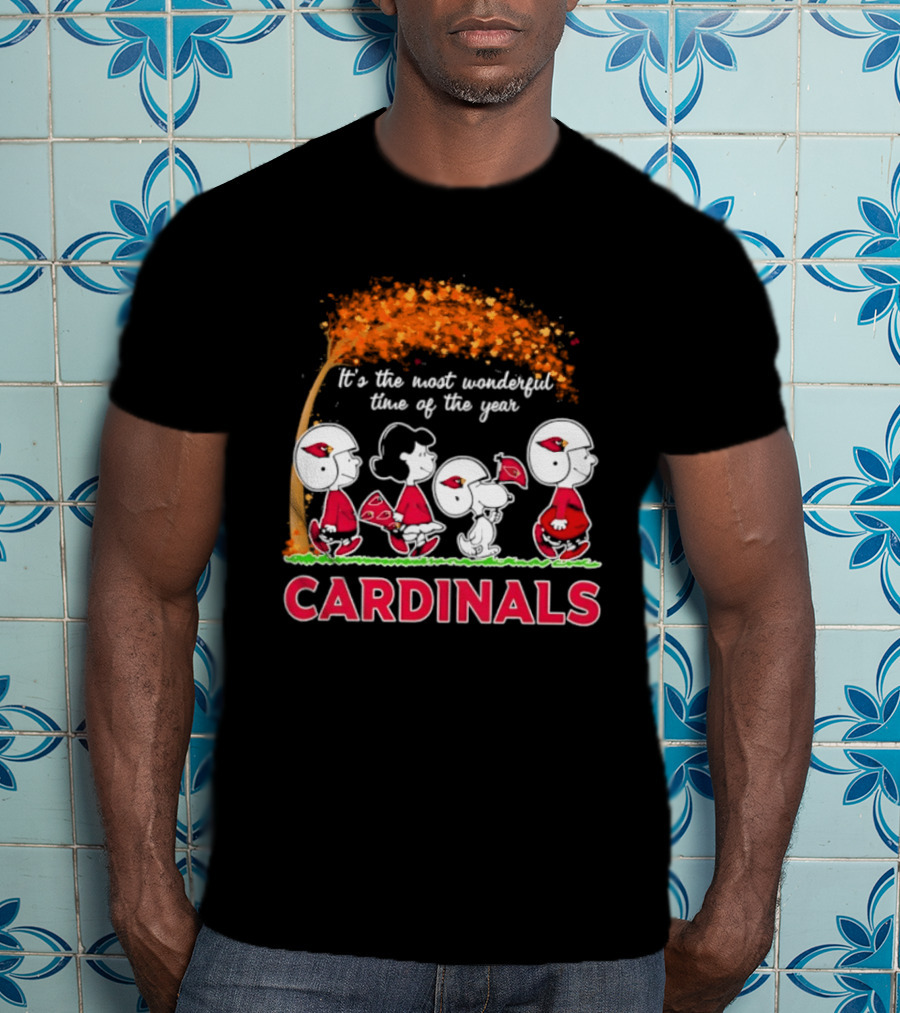 Arizona Cardinals Peanuts Halloween 2026 Fall Autumn It's The Most Wonderful Time Of The Year T-Shirt