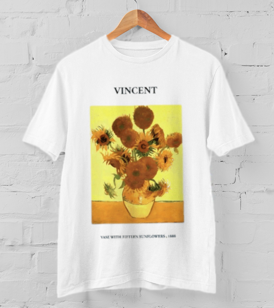 Vincent Van Gogh Sunflowers Vase Painting Vincent Written On It T-Shirt