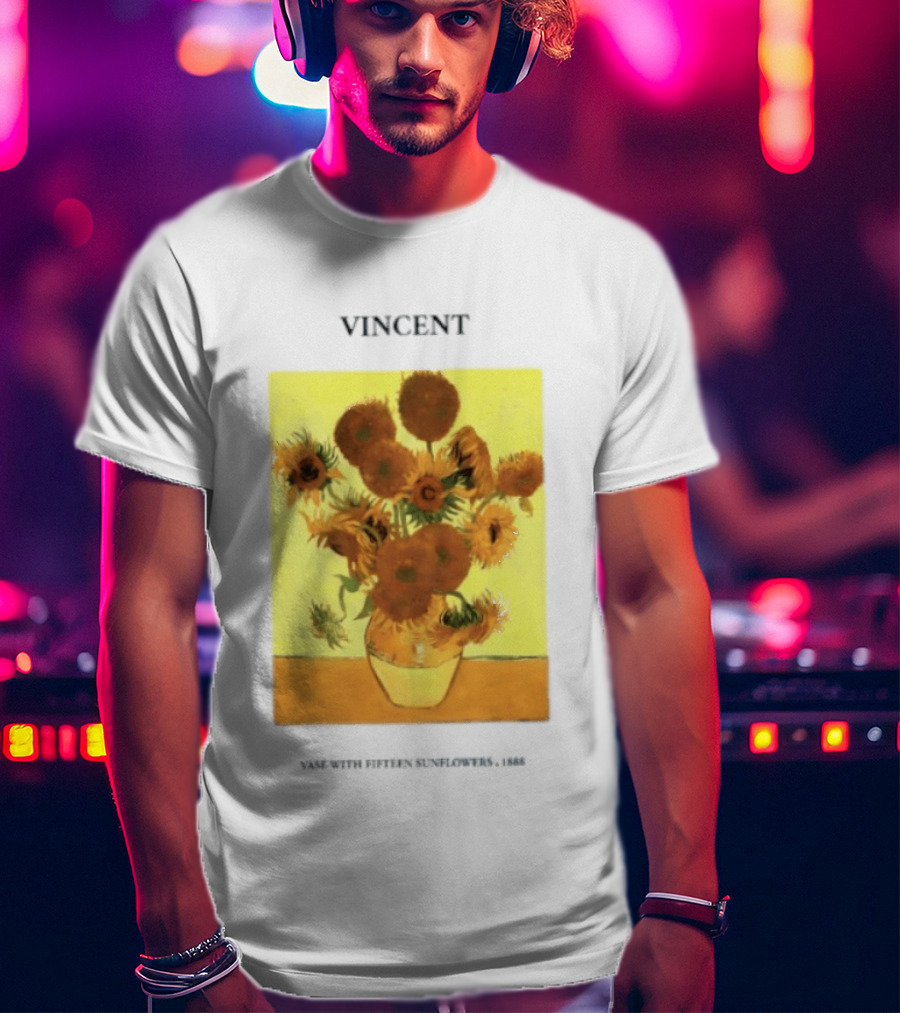 Vincent Van Gogh Sunflowers Vase Painting Vincent Written On It T-Shirt