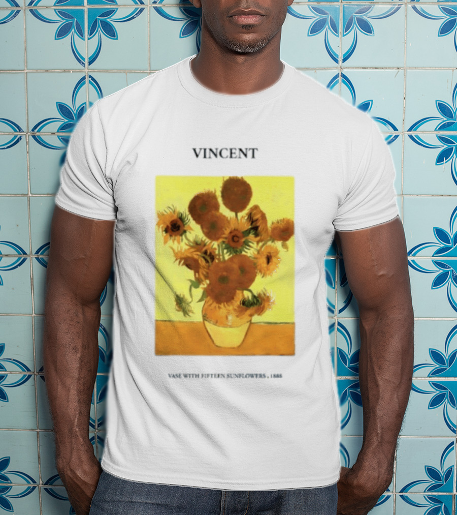 Vincent Van Gogh Sunflowers Vase Painting Vincent Written On It T-Shirt