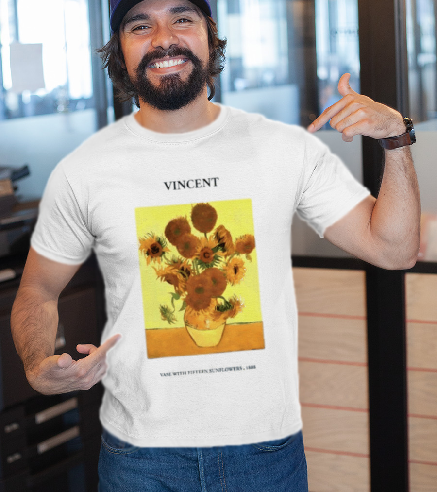 Vincent Van Gogh Sunflowers Vase Painting Vincent Written On It T-Shirt