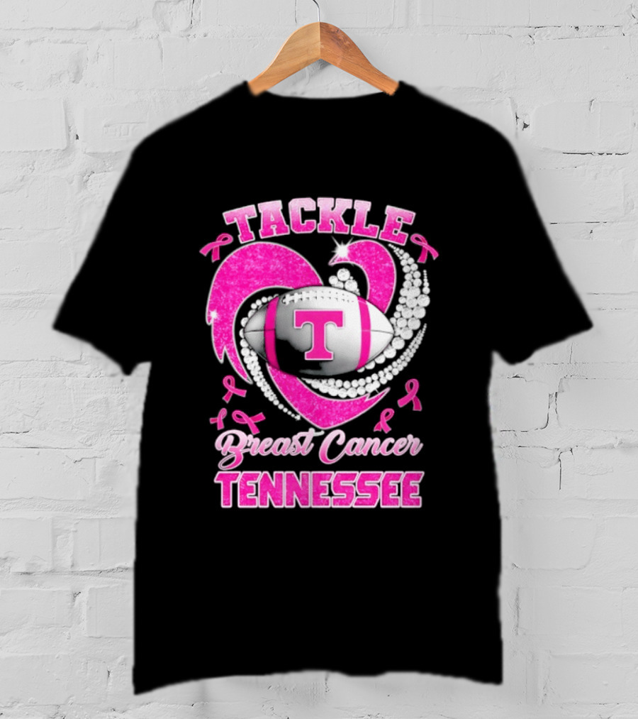 Tackle Breast Cancer Tennessee Volunteers Pink Ribbon Football Awareness T-Shirt