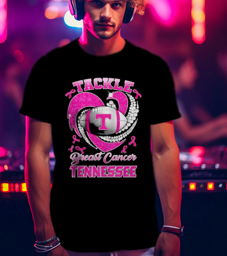 Tackle Breast Cancer Tennessee Volunteers Pink Ribbon Football Awareness T-Shirt